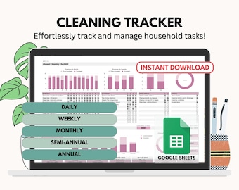 Cleaning Checklist Tracker, Editable Chore Chart - Google Sheets Template Only (Digital Download)
