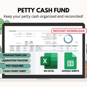 Petty Cash Fund Template | Liquidation and Expense Tracking Spreadsheet for Small Business | Easy Cash Tracking & Reconciliation