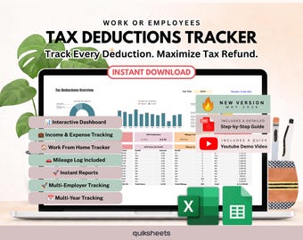 Tax Deduction Tracker Spreadsheet, Google Sheets Excel Template (Digital Download)