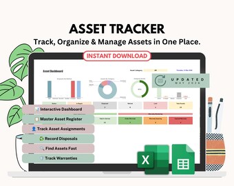 Asset Tracker Spreadsheet | Asset Management Template for Google Sheets & Excel (Digital Download)