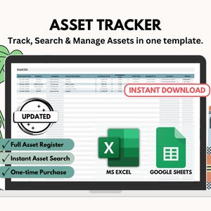 Asset Tracker Spreadsheet | Asset Management Template for Google Sheets & Excel (Digital Download)