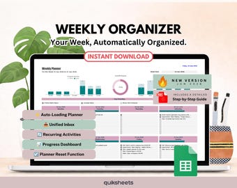 Weekly Planner and Organizer, Task Tracker, Productivity Dashboard - Google Sheets (Digital Download)