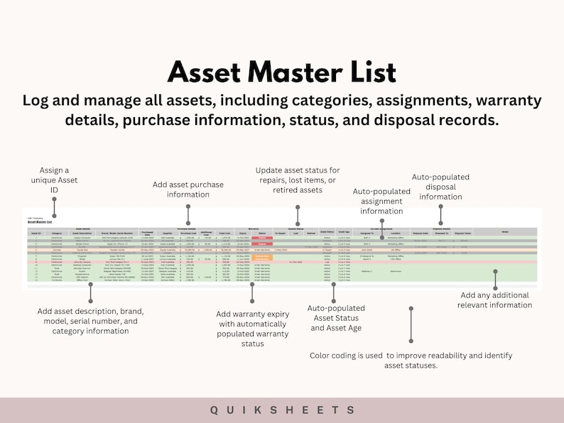 Asset Tracker Spreadsheet | Asset Management Template for Google Sheets ...