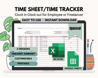 Hoja de horas semanal, Registro de entrada y salida, Registro del tiempo de los empleados, Seguimiento del tiempo de trabajo de un profesional independiente, Hoja de horas simple Google Sheets MS Excel