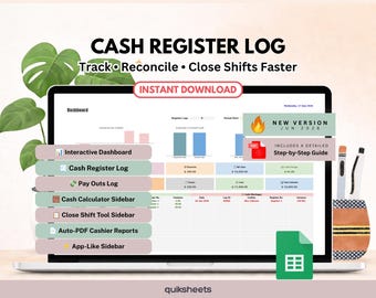 Cash Register Log Google Sheets Template | Cash Drawer Reconciliation Tracker (Digital Download)
