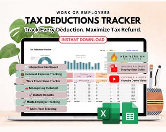 Tax Deduction Tracker Spreadsheet, Google Sheets Excel Template (Digital Download)