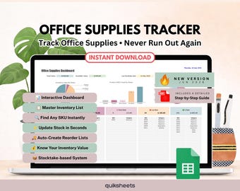 Office Supplies Inventory and Automatic Shopping List - Google Sheets Template Only (Instant Download)