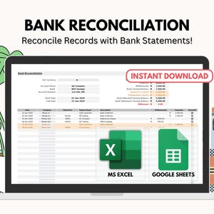 Bank Reconciliation Template – Automated Financial Tracker for Accurate Cash Flow, Error Detection and Easy Bank Statement Matching