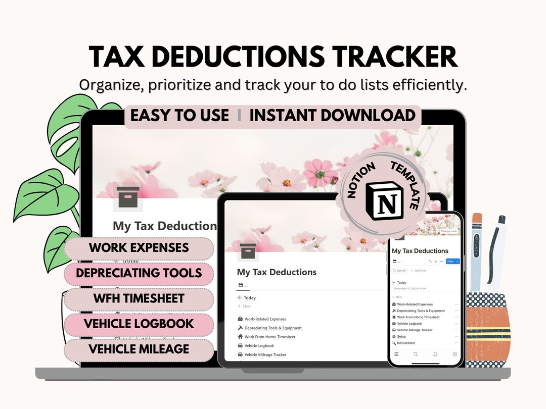 Tax Deductions Tracker Notion Template for Individuals, Tax Cheat Sheet