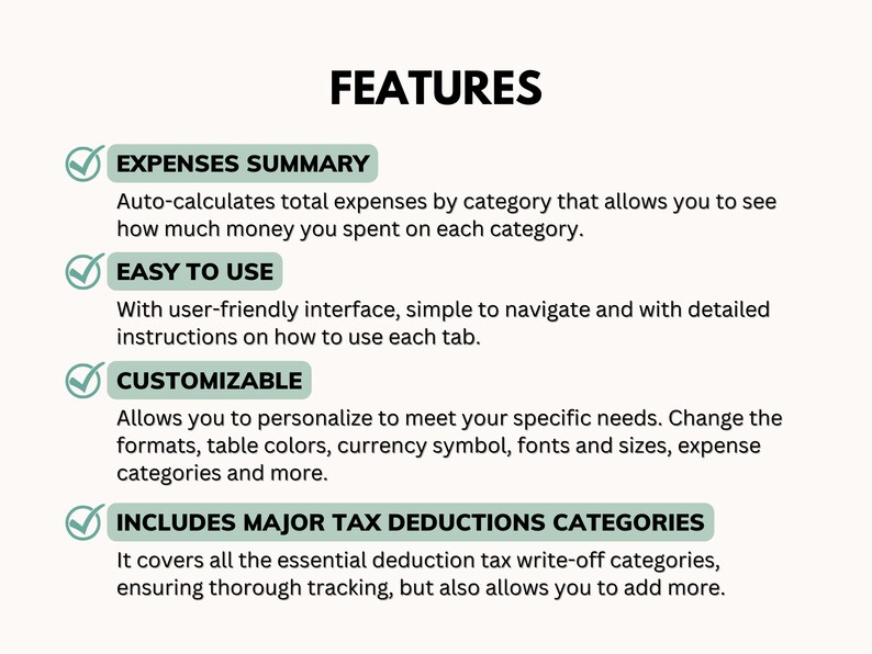 Tax Deductions Tracker Spreadsheet for Google Sheets and MS Excel