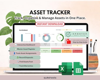 Asset Tracker Spreadsheet | Inventory Management Template | Google Sheets & Excel (Digital Download)