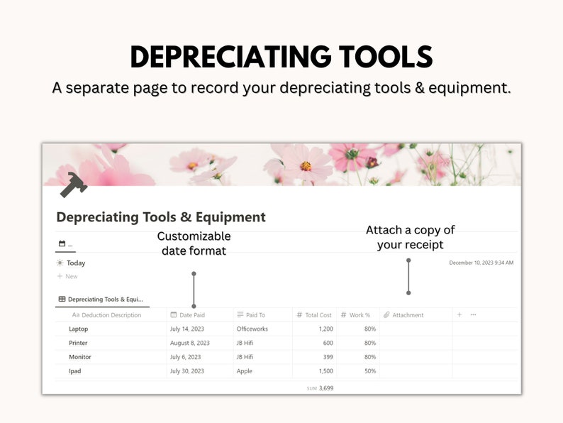 Tax Deductions Tracker Notion Template for Individuals, Tax Cheat Sheet