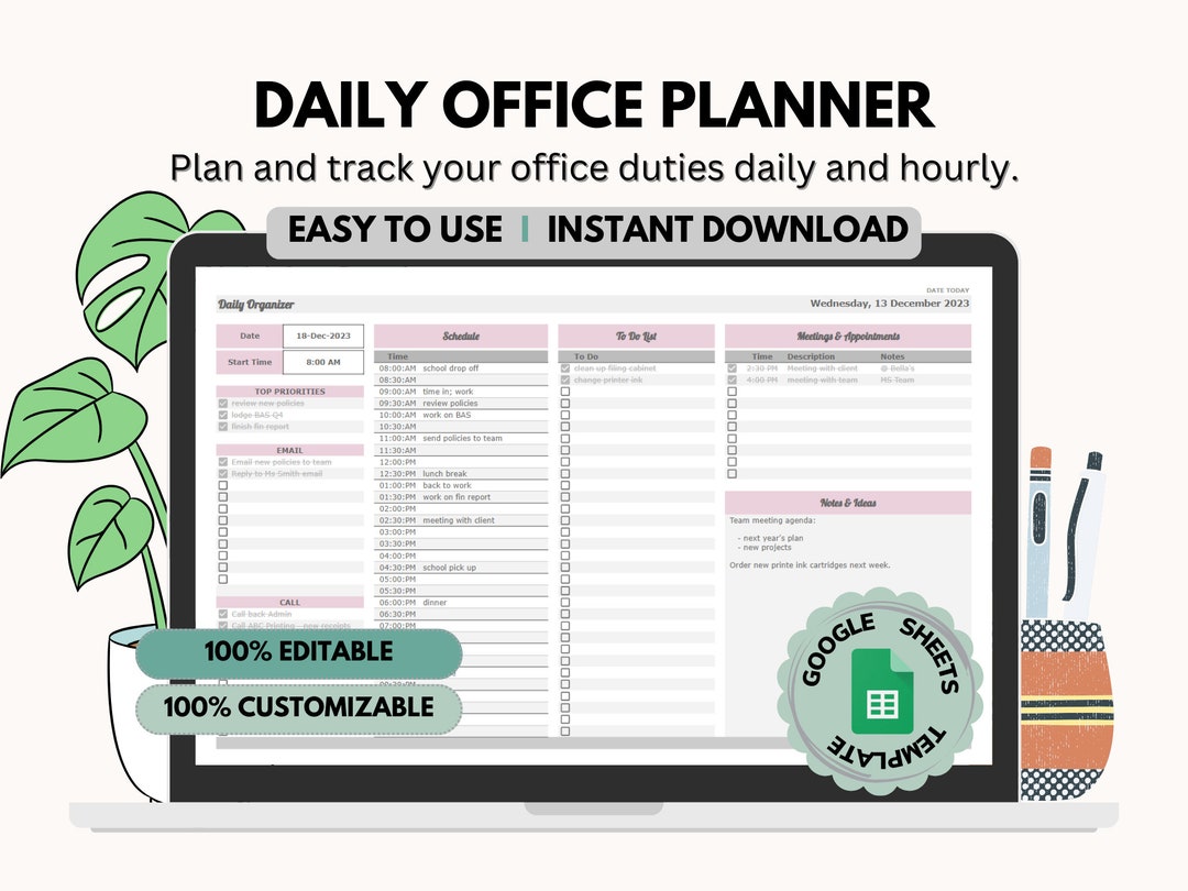 Office Daily Planner, Work Day Organizer, Employee Work Schedule, Daily