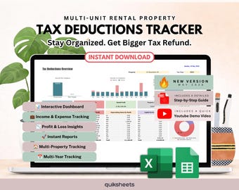 Rental Property Tax Deduction Tracker - Google Sheets and Excel Templates (Digital Download)