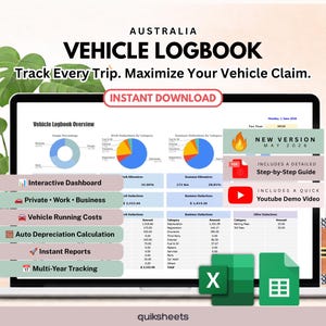 Vehicle Logbook Australia | Motor Vehicle Tax Deduction | Google Sheets & Excel (Digital Download)