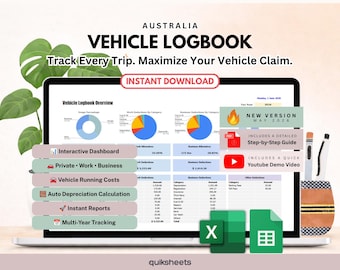 Vehicle Logbook Australia | Motor Vehicle Tax Deduction | Google Sheets & Excel (Digital Download)