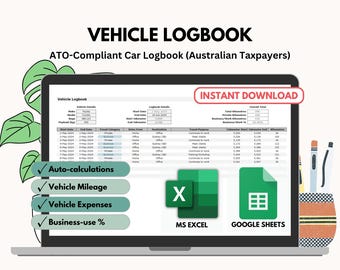 Vehicle Logbook Australia | Motor Vehicle Tax Deduction | Google Sheets & Excel (Digital Download)