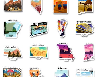 US States Shaped Stickers (Sold by Unit)