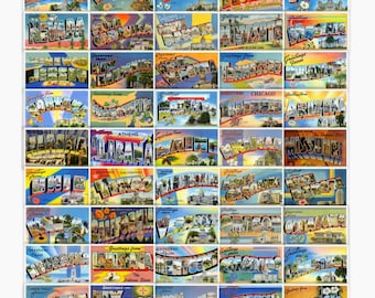 Vintage Style US States Postcard Stickers (Sold By Unit)