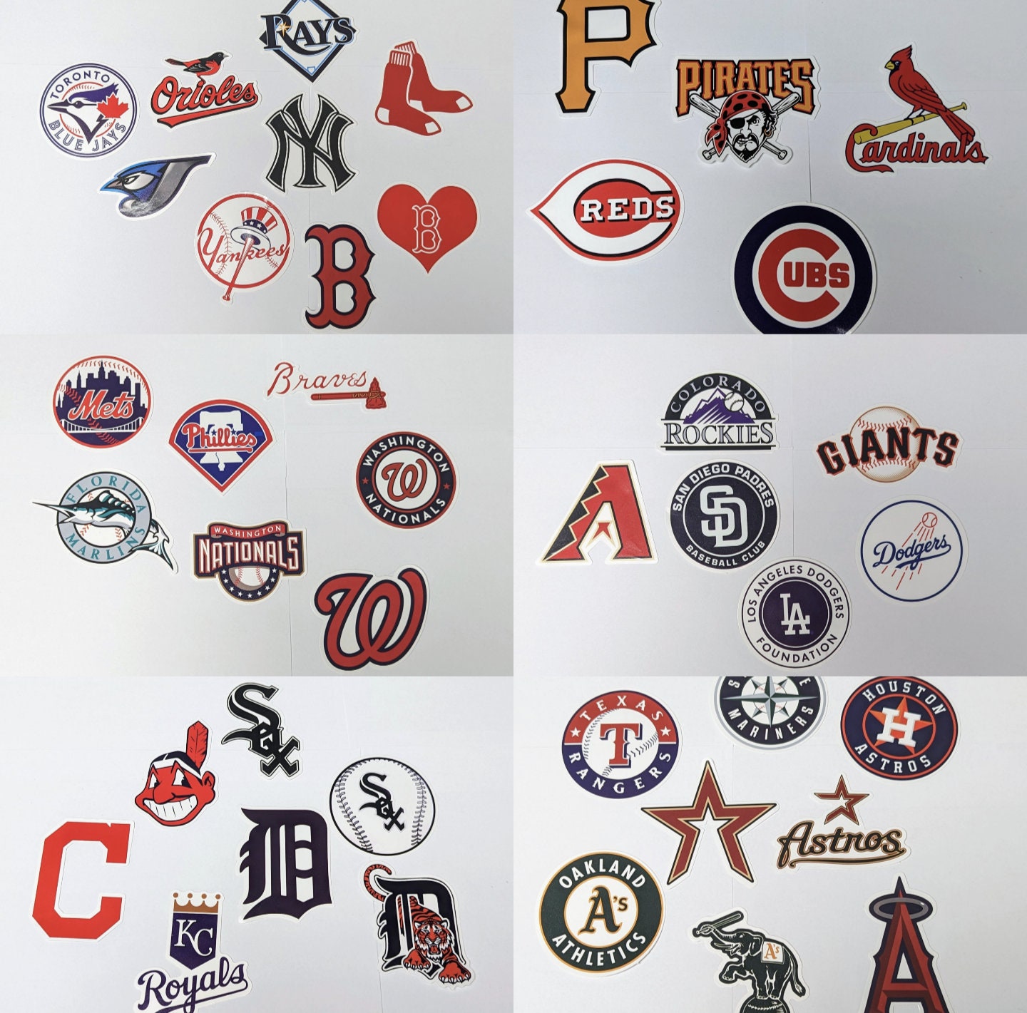 30 MLB Stickers Complete Set. All 30 Baseball Teams. Major League Baseball Team Logo Pack. Yankees Red Sox Dodgers Cubs Giants Tigers Braves White