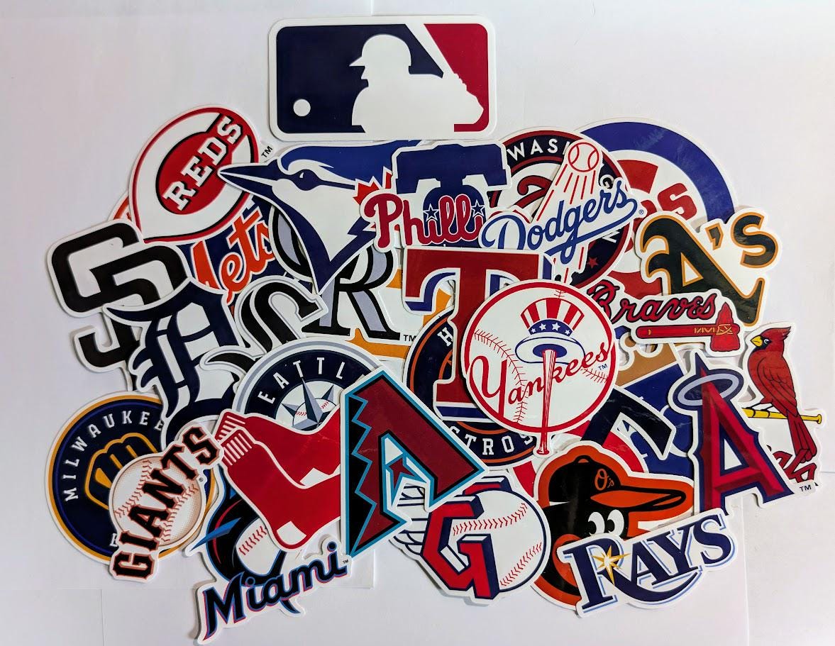 MLB Team Stickers - All 30 teams are available