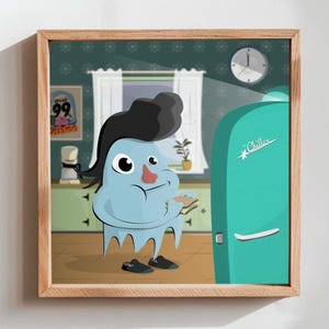 Impresión de fantasma de sándwich azul: bocadillo espectral de medianoche: ilustración impresa original única: estilo retro vintage, divertido y vibrante