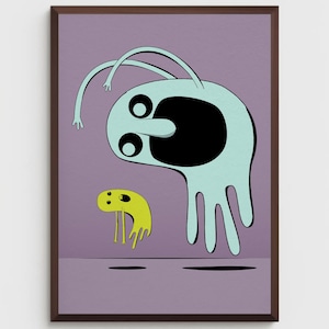 Lámina "Grita! Amigos Fantasmas" - Decoración original ilustrada para el hogar - Impresión única de dibujos animados de alta calidad - Divertida, tierna, espeluznante - Caricatura inusual