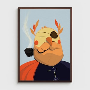 Regal Captain Bird Original illustrierte gedruckte Wandkunst - lustige Cartoony Vibes, verschiedene Stile - lebendig, einzigartig, stilvoll, Vogelmannporträt