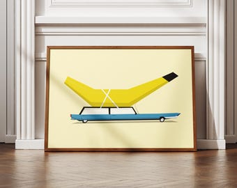 Funky Banana Car Art Print: Fun Illustrated Automobile Poster Artwork ...