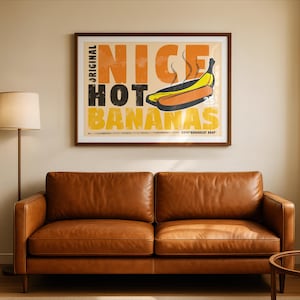 Nice Hot Bananas Vintage Illustrated Art Print Poster: Unique Funky Kitchen Home Decor