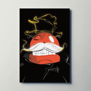 Electric Moustache Print - Seltsames Porträt Gedruckte Wandkunst, Einzigartige Cartoon Illustration, Lustige Einzigartige und Seltsame Wohnkultur