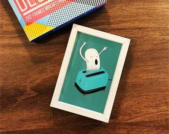 Ghost Toaster Mini Art Print | Colorful Framed Magnetic | 2x3 Inch