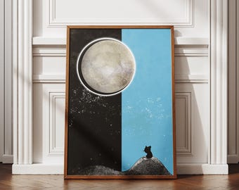Little Moon Cat Art Print: Unique Illustrated Home Decor