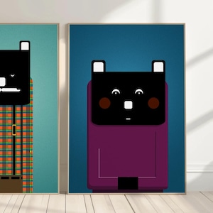 Mama Grumpy Bear - Illustrierte Tierdruckgrafik - Lustige neugierige und niedliche Mama Bär Kunstdrucke - einfache, saubere, niedliche Illustration