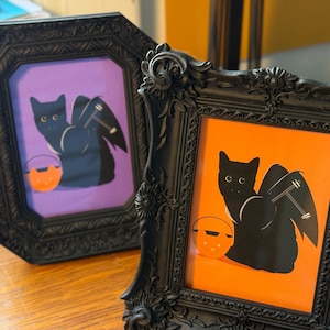 Vampierkostuum zwarte kat - kleine ingelijste Halloween-kunstprint