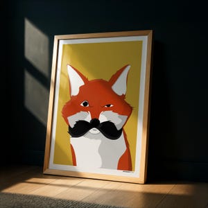 Mustache Fox Art Print- Vibrant Printed Illustration - Funky Wall Decor - Charming, Mischievous and Delightful