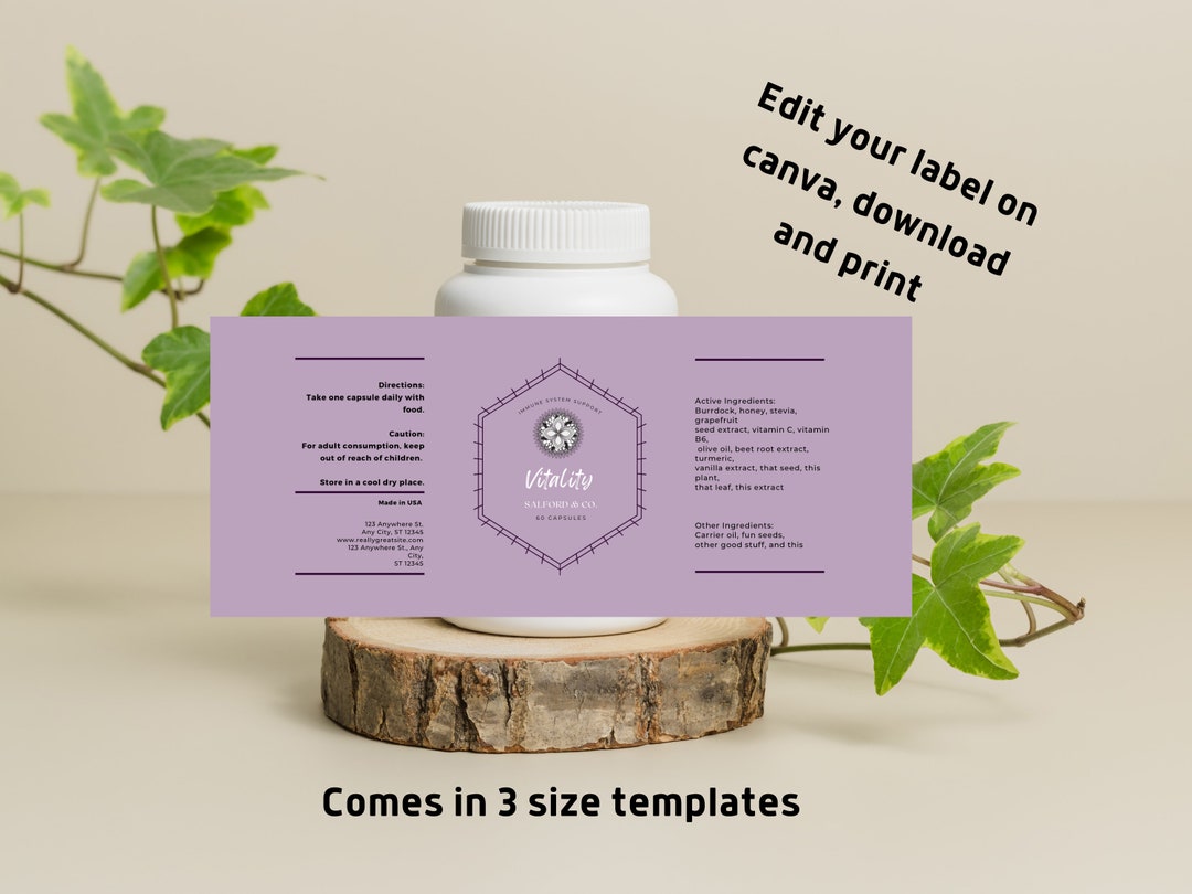 Supplement Bottle DIY Label Vitamin Bottle Label Nutrient Etsy