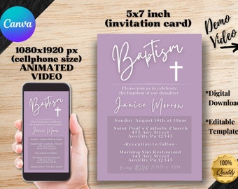 Electronic Baptism Invitation Template | Text Message | Baptism Digital Invite | Baptism Evite Editable | Printable baptism invitation girl