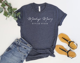 Bella Canvas 3001 Heather Navy Mockup, Bella Canvas 3001 Mockup, Heather Navy Bella Canvas 3001 Mockup,Summer Mockup,Tshirt Mockup