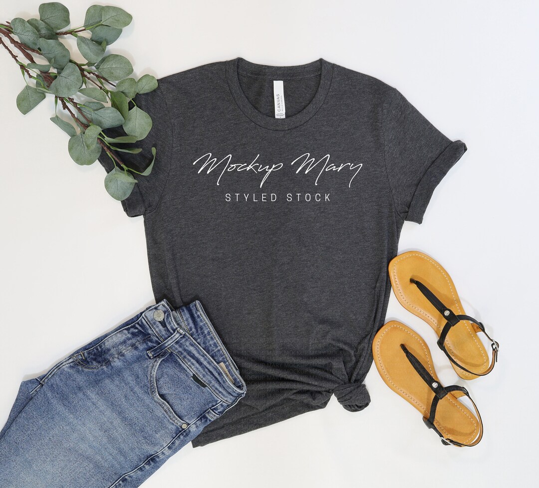 Bella Canvas 3001 Heather Dark Grey Mockup, Bella Canvas 3001 Mockup ...