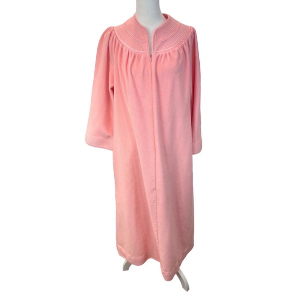 Vintage 80s Evelyn Pearson Pink Lush Full Zip Warm Robe Housecoat