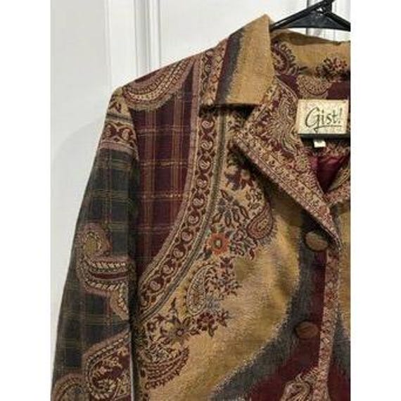 Gist Medium Vintage Paisley Patchwork Button Up Collared Jacket Boho Chic View 4