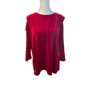 Vintage 90s Caroline Rose Red Velvet Long Sleeve Cold Shoulder Tunic Top Sz MP