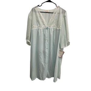 Vintage Barbizon Embroidered Lace Trim Button Front Nightgown Blue Sz 2X NWT