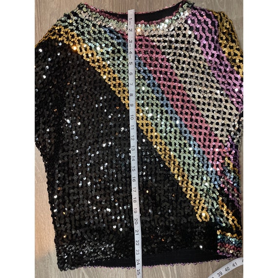 Vintage 80s 90s Rainbow Sequined Mesh Pullover Lo… - image 10