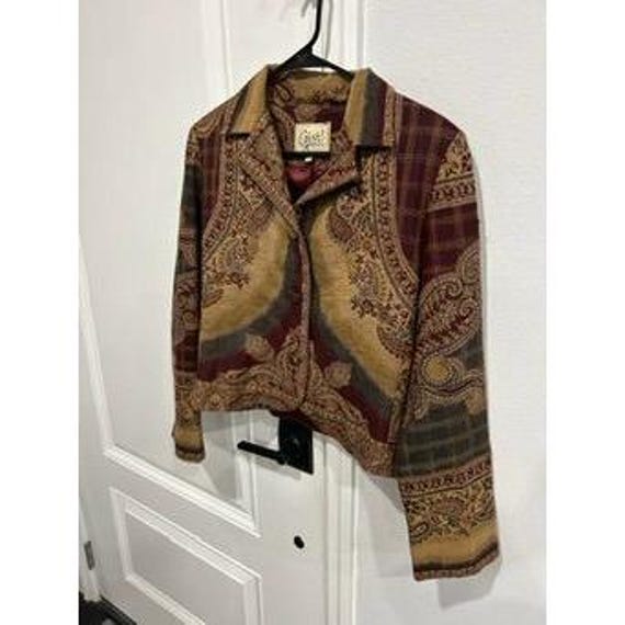 Gist Medium Vintage Paisley Patchwork Button Up Collared Jacket Boho Chic View 3