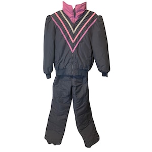 Vintage UAI Sport Ladies Navy Ski Coveralls and Jacket Set Sz 14