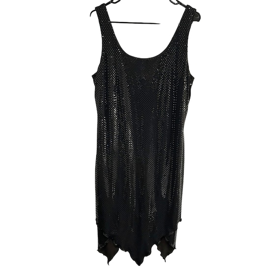 Vintage Teddi Evening Black Sequined Sharkbite Hem Whimsygoth Dress Size 16