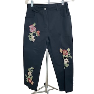 Vintage 90s Vanity Collection Black Embroidered Ankle Pants Sz S