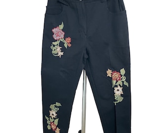 Vintage 90s Vanity Collection Black Embroidered Ankle Pants Sz S
